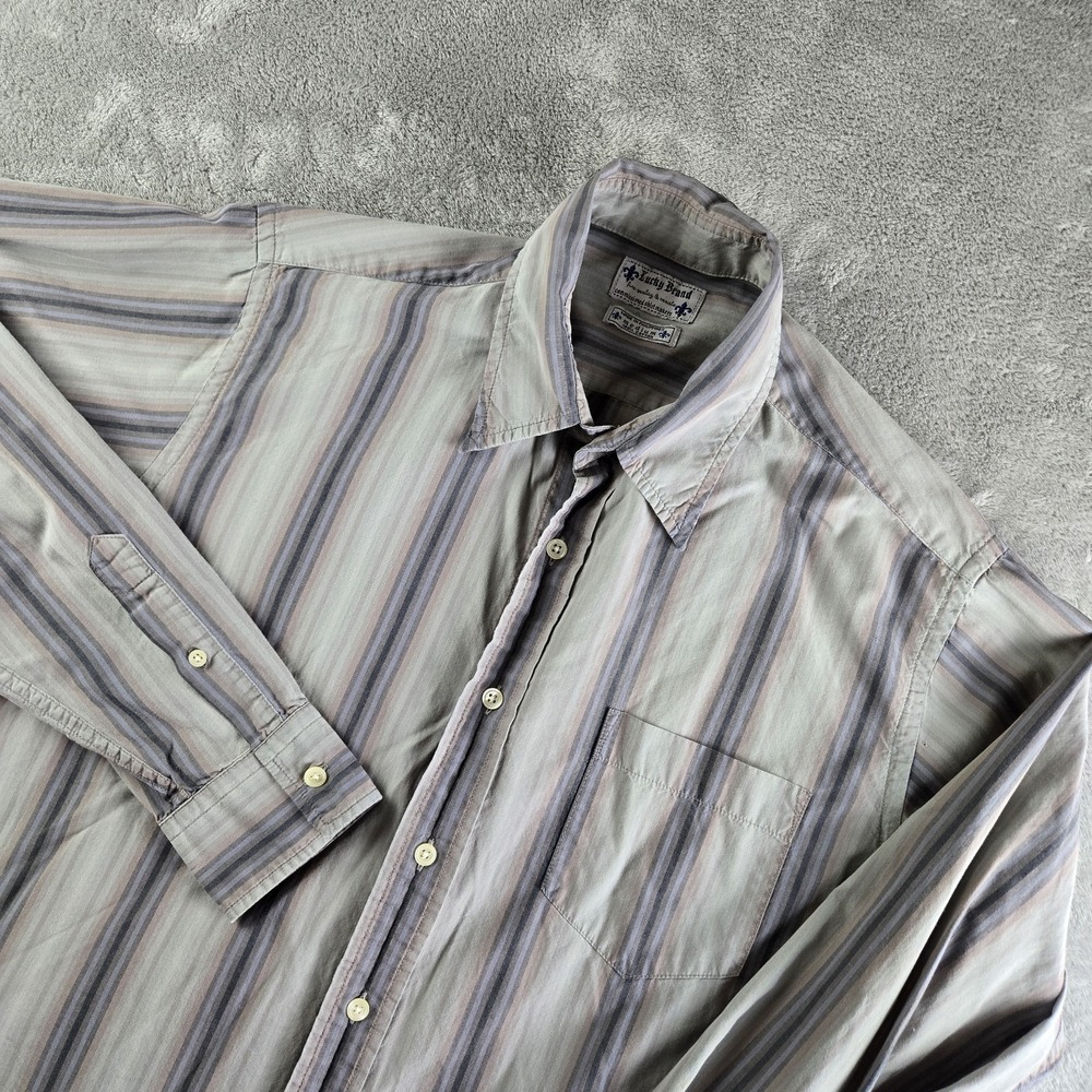 Lucky Brand Dungarees Gene Montesano Shirt Mens Medium Gray Striped Long Sleeve